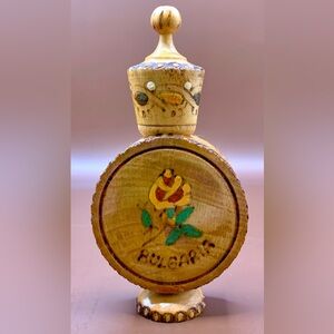 Bulgarian Handpainted Carved Wooden Perfume(Rose Oil)Bottle - Vintage - Folk Art